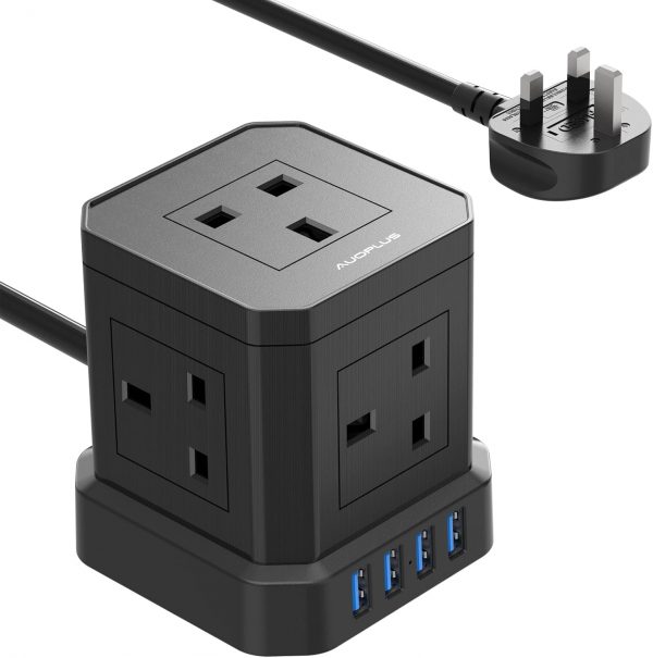 Cube Extension Lead with USB Slots, AUOPLUS 5 Way Power Stri... - Image 2