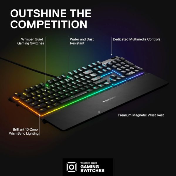 SteelSeries Apex 3 - RGB Gaming Keyboard - 10-Zone RGB Illum... - Image 4