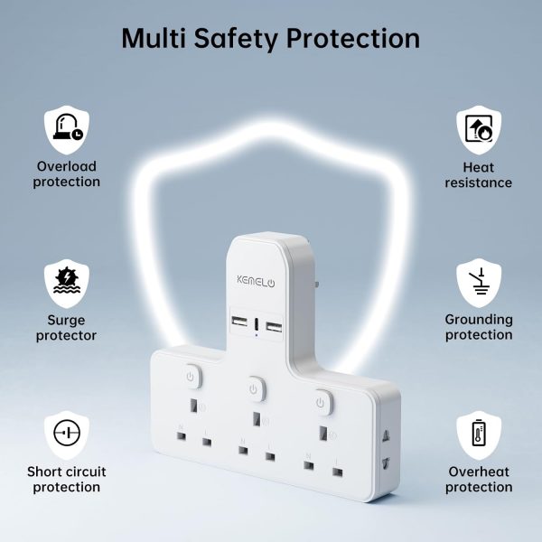 Multi Plug Adapter (3250W/13A), Plug Extension Socket with 3... - Image 6