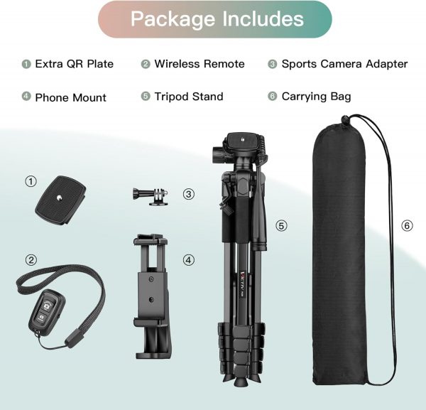 Victiv 67.7" Camera Tripod, Lightweight Tripod for Smartphon... - Image 9