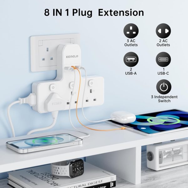 Multi Plug Adapter (3250W/13A), Plug Extension Socket with 3... - Image 3