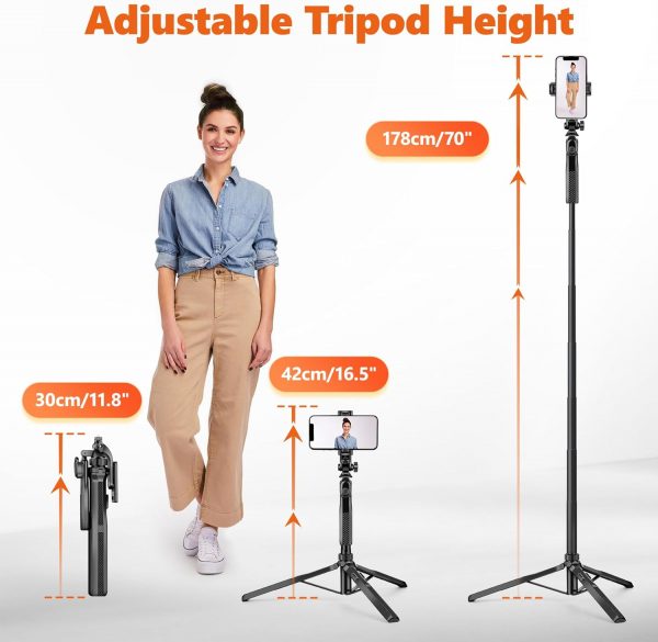 JOILCAN 70" Cell Phone Selfie Stick Tripod, Extendable Mobil... - Image 4