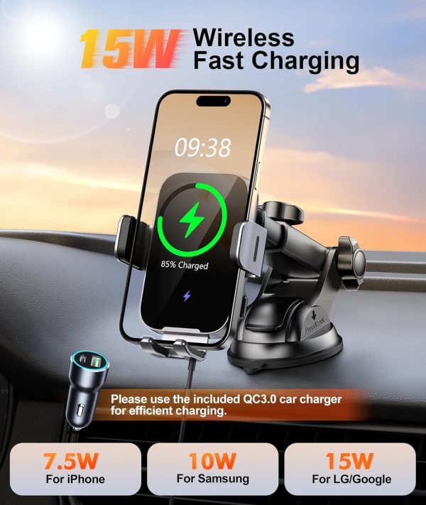 ISEYOU Car Phone Holder Wireless Charger Auto Clamping, 15W ... - Image 4