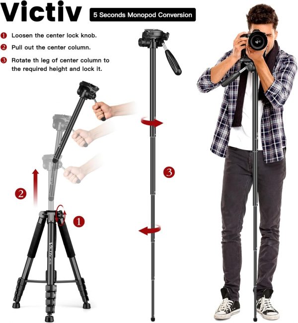 Victiv 72-inch Camera Tripod Aluminum Monopod T72 Max. Heigh... - Image 6