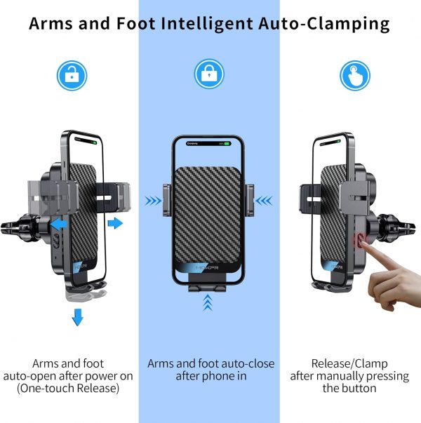 MOKPR Wireless Car Charger, 15W Fast Charging Auto Clamping ... - Image 5