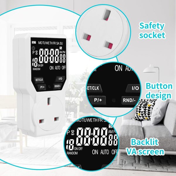 DEWIN Digital Timer Plug Socket, Smart Switch Programmable E... - Image 4