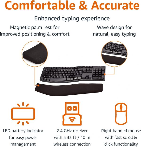 Amazon Basics Ergonomic Wireless Keyboard Mouse Combo UK lay... - Image 4
