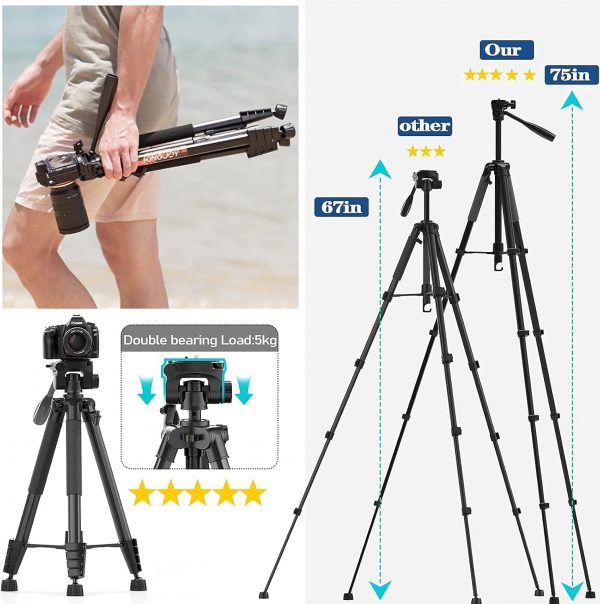 KINGJOY 75" Camera Tripod for Canon Nikon Dslr Lightweight A... - Image 7