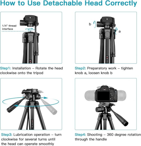 Victiv Camera Tripod for Canon Nikon Sony, 67.7"/172cm Porta... - Image 9