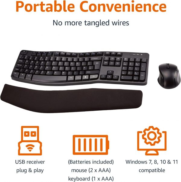 Amazon Basics Ergonomic Wireless Keyboard Mouse Combo UK lay... - Image 3