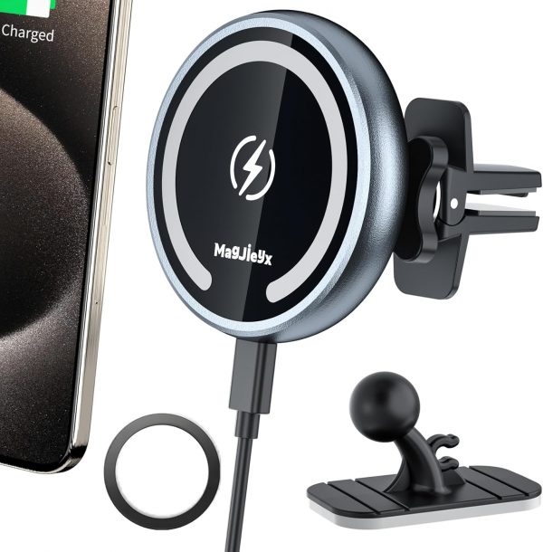 MAGJIEYX for MagSafe Car Mount Magnetic Wireless Charger Fas... - Image 2