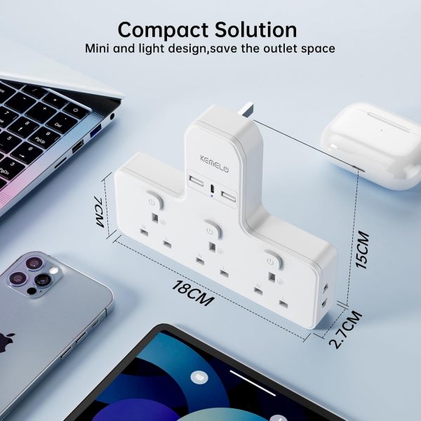 Multi Plug Adapter (3250W/13A), Plug Extension Socket with 3... - Image 7