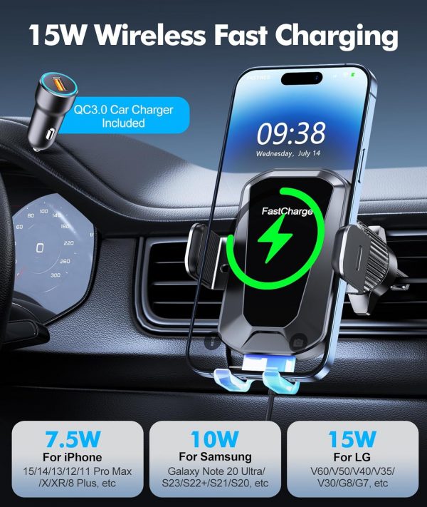 EOIWUY Car Phone Holder Wireless Charger,Auto Clamping 15W F... - Image 4