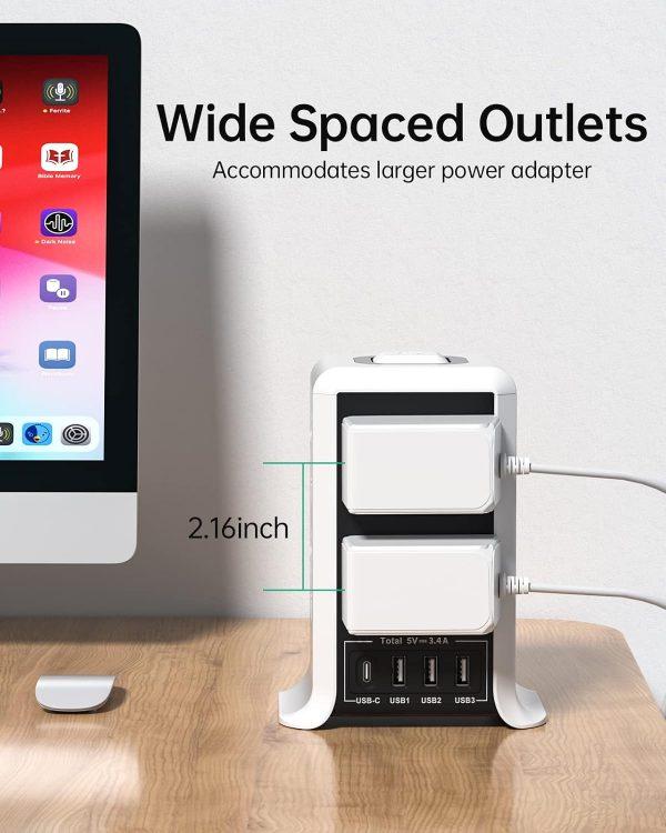 Tower Extension Lead with USB Slots, 8 Way Multi Plug Extens... - Image 6