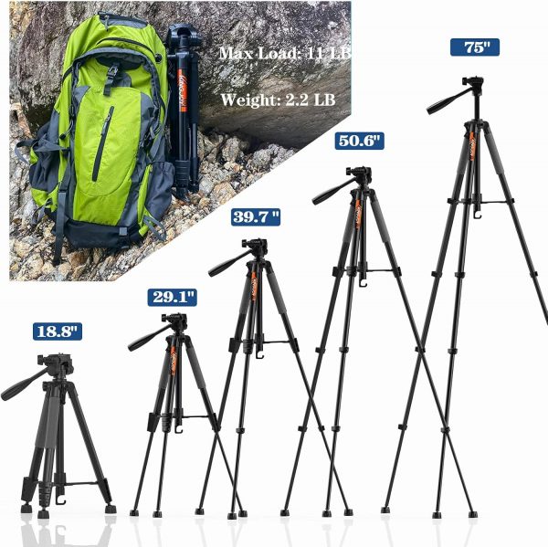 KINGJOY 75" Camera Tripod for Canon Nikon Dslr Lightweight A... - Image 8