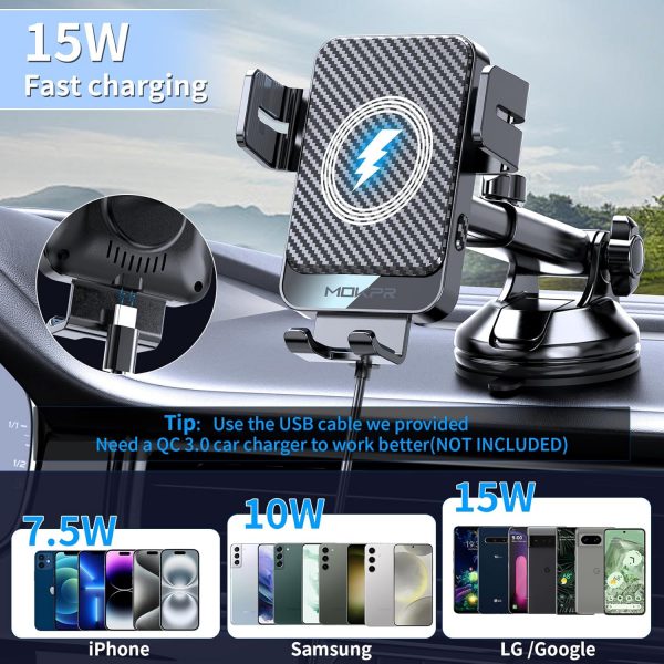 MOKPR Wireless Car Charger, 15W Fast Charging Auto Clamping ... - Image 3