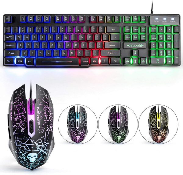 UK Layout Gaming Keyboard and Mouse Set Ergonomic Rainbow Ba... - Image 3
