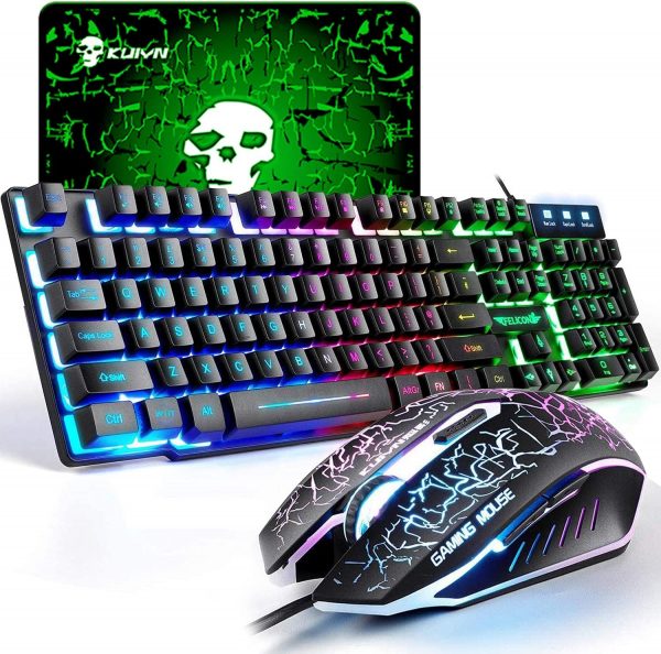 UK Layout Gaming Keyboard and Mouse Set Ergonomic Rainbow Ba... - Image 2