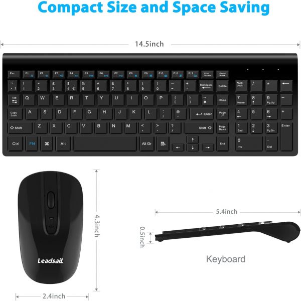 LeadsaiL Wireless Keyboard and Mouse Set, Wireless USB Mouse... - Image 3
