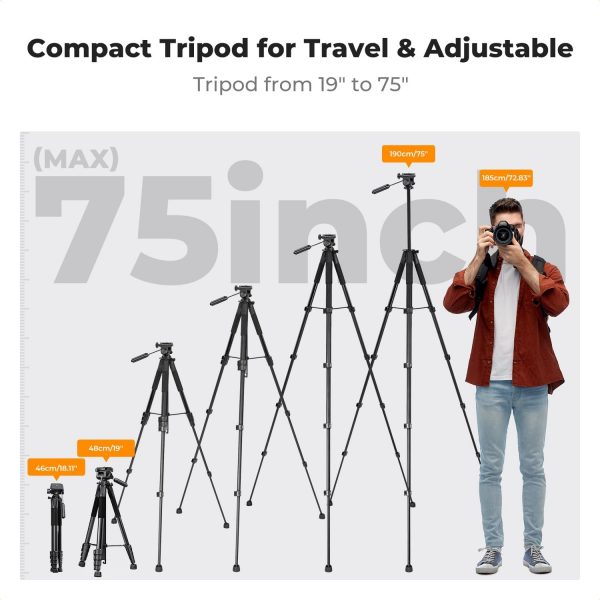 75'' Lightweight Tripod, K&F Concept Compact Tripod for DSLR... - Image 5