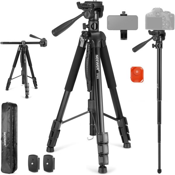 NEEWER Basic 74" Video Tripod Monopod w/ 3 Way Pan Tilt Head... - Image 2
