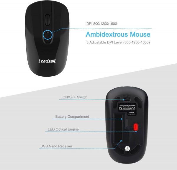 LeadsaiL Wireless Keyboard and Mouse Set, Wireless USB Mouse... - Image 7