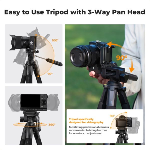K&F Concept Compact 68'' Lightweight Tripod for DSLR Camera,... - Image 7