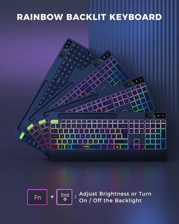 seenda 2.4G Wireless Keyboard and Mouse Combo with Rainbow B... - Image 5