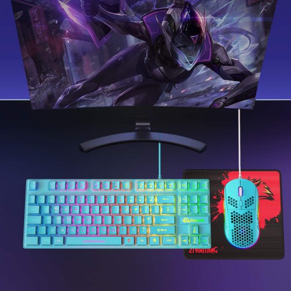 RGB Gaming Keyboard & Mouse, 88 Keys Rainbow Backlit, QWERTY... - Image 9