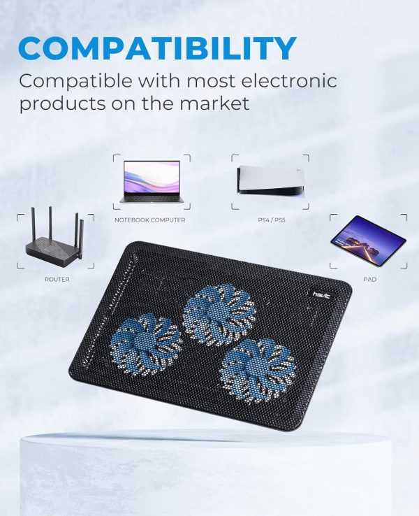 havit Cooling Pad 12"-17" Laptop air Cooler with 3 Ultra Qui... - Image 4
