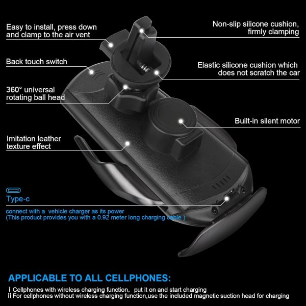 YUSHIHU Wireless Car Charger,15 W Qi Charging, Automatic Sen... - Image 7