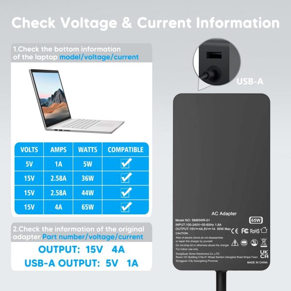 Surface Pro Charger for 65W Microsoft Surface Pro 10/9/8/X/7... - Image 6