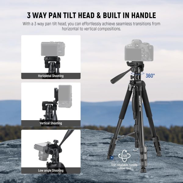 NEEWER Basic 74" Video Tripod Monopod w/ 3 Way Pan Tilt Head... - Image 5