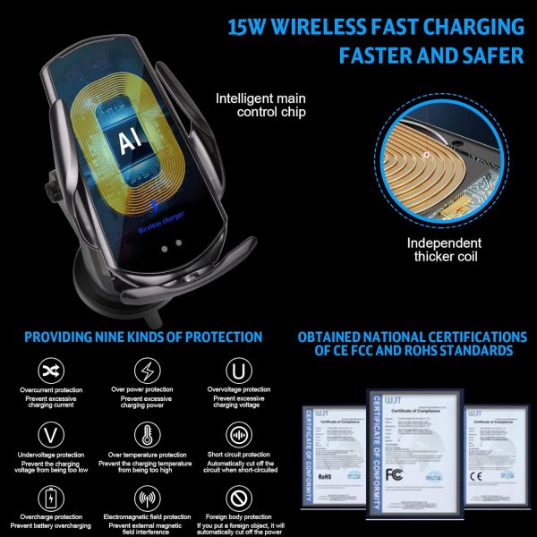 YUSHIHU Wireless Car Charger,15 W Qi Charging, Automatic Sen... - Image 5