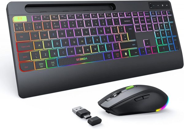 seenda 2.4G Wireless Keyboard and Mouse Combo with Rainbow B... - Image 2