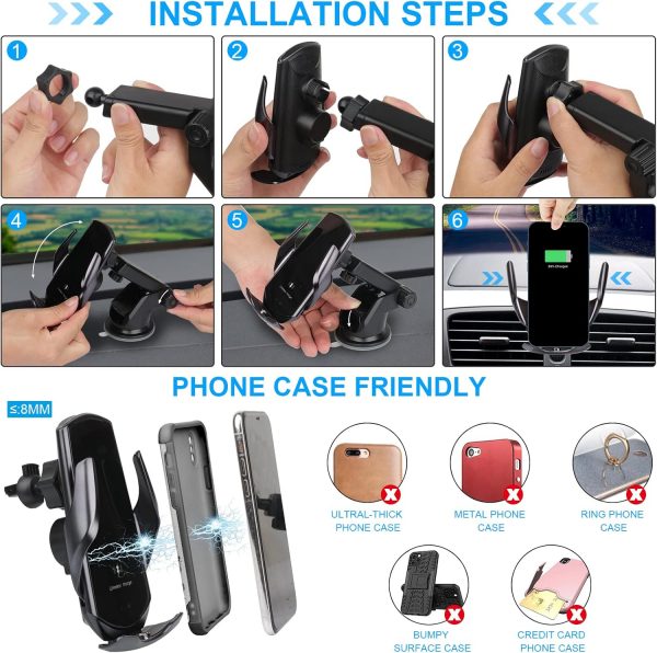 YUSHIHU Wireless Car Charger,15 W Qi Charging, Automatic Sen... - Image 8