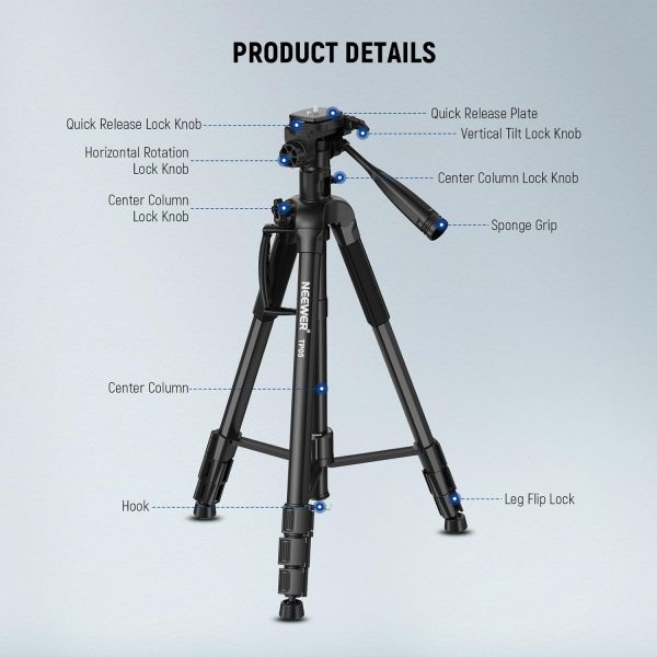 NEEWER Basic 74" Video Tripod Monopod w/ 3 Way Pan Tilt Head... - Image 9