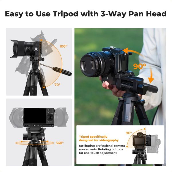 75'' Lightweight Tripod, K&F Concept Compact Tripod for DSLR... - Image 7