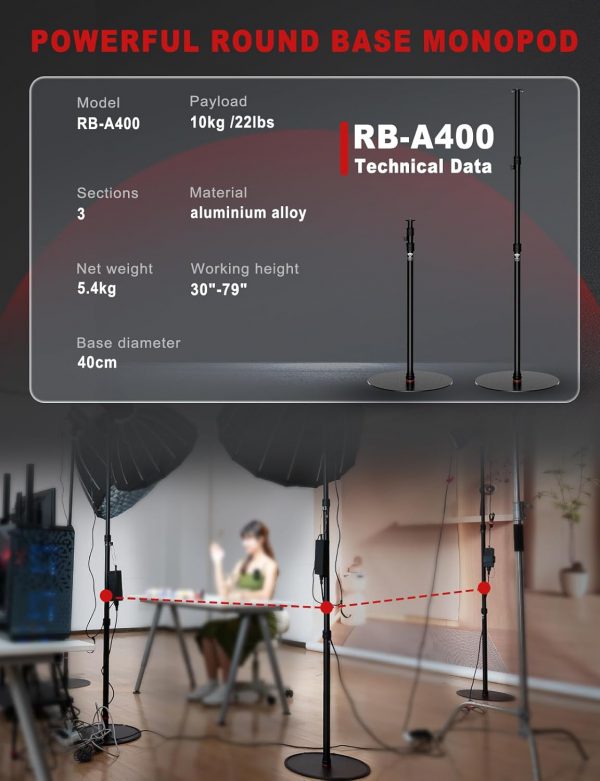 IFOOTAGE Round Base Monopod RB-A400, 79'' Aluminum Photograp... - Image 3