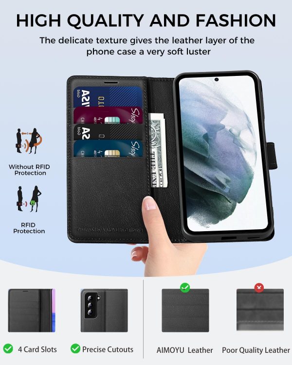 AIMOYU for Samsung Galaxy S21 5G Case, Flip Wallet Leather P... - Image 4