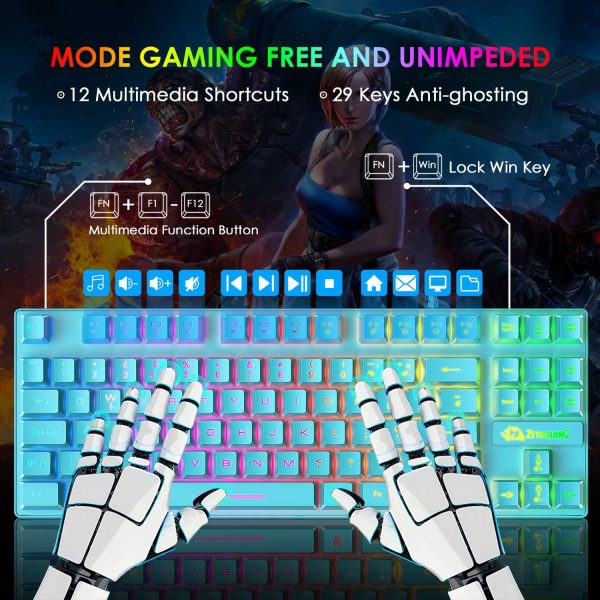 RGB Gaming Keyboard & Mouse, 88 Keys Rainbow Backlit, QWERTY... - Image 4