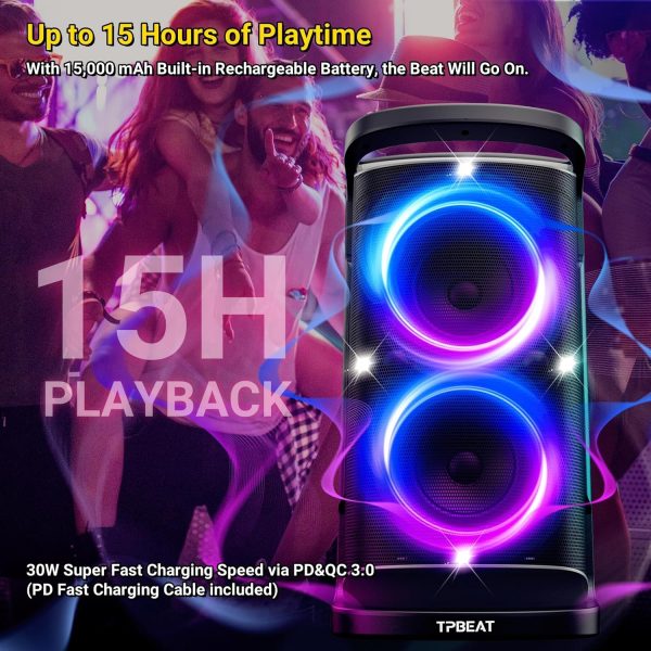 TPBEAT Portable Bluetooth Party Speaker, 160W Peak Powerful ... - Image 7