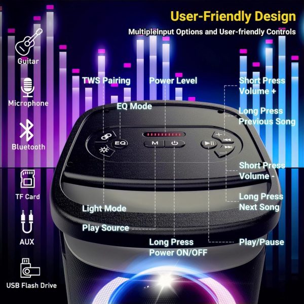 TPBEAT Portable Bluetooth Party Speaker, 160W Peak Powerful ... - Image 8