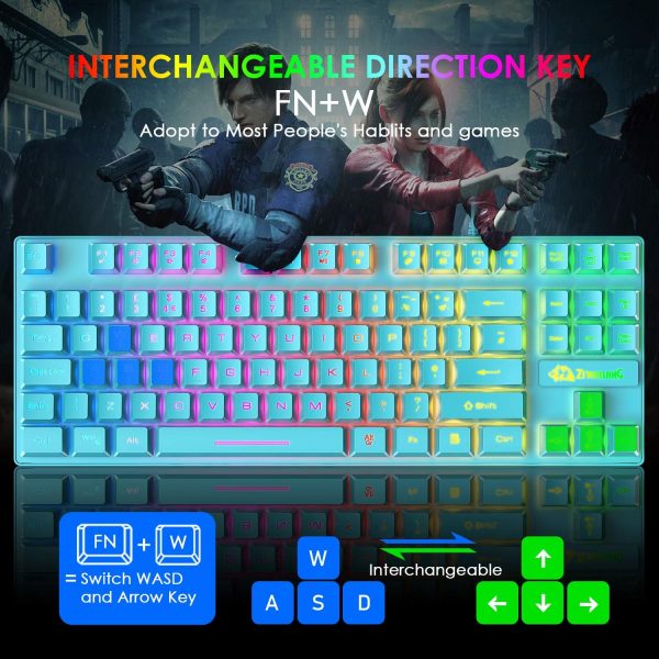 RGB Gaming Keyboard & Mouse, 88 Keys Rainbow Backlit, QWERTY... - Image 7