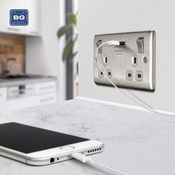 BG Electrical Double Switched Power Wall Plug Socket with Tw... - Image 6