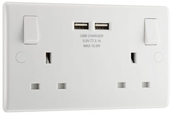 BG Electrical Double Switched Power Wall Plug Socket with Tw... - Image 2