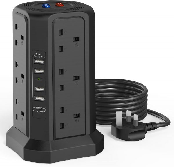 Tower Extension Lead with USB Slots 1.8M and 18W USB C Fast ... - Image 2