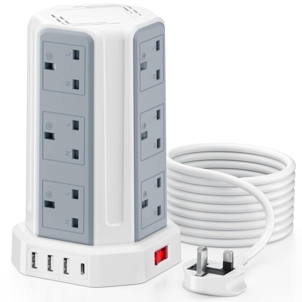 Tower Extension Lead 5M, [13A 3250W] 12 Way Extension Tower ... - Image 2