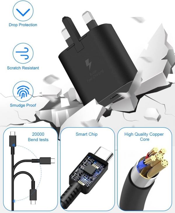 25W Samsung Fast Charger Plug With 1.2M USB C Cable Compatib... - Image 6