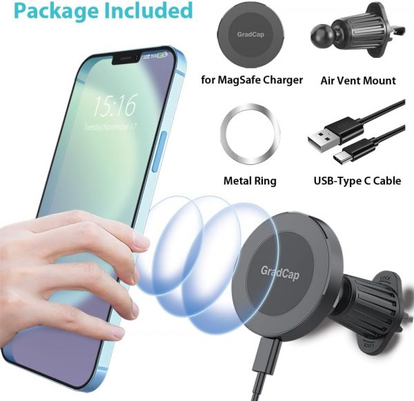 GradCap for MagSafe Car Mount Charger, Cradleless 15W Fast W... - Image 8